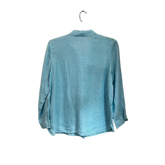 J. Jill Love Linen Button Down Shirt Blue Striped 100% Linen M - Picture 2 of 7